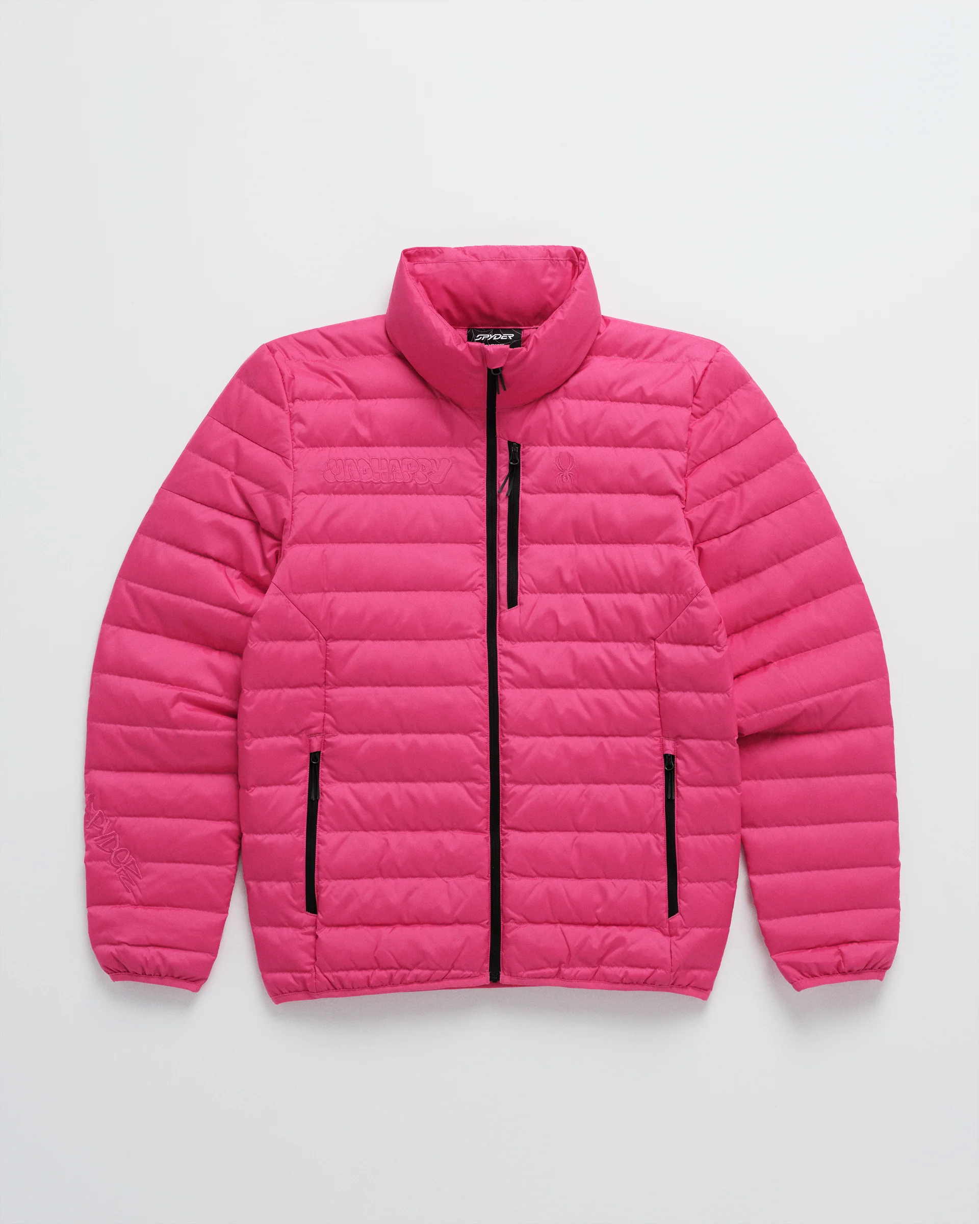 Front view of Spyder New Entry Down Jacket in graphite featuring zipup jacket.